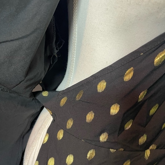 Black & Gold Polka Dot Wrap Dress 1X – Long Sleeve Party Dress Red Dot Boutique - Picture 12 of 13